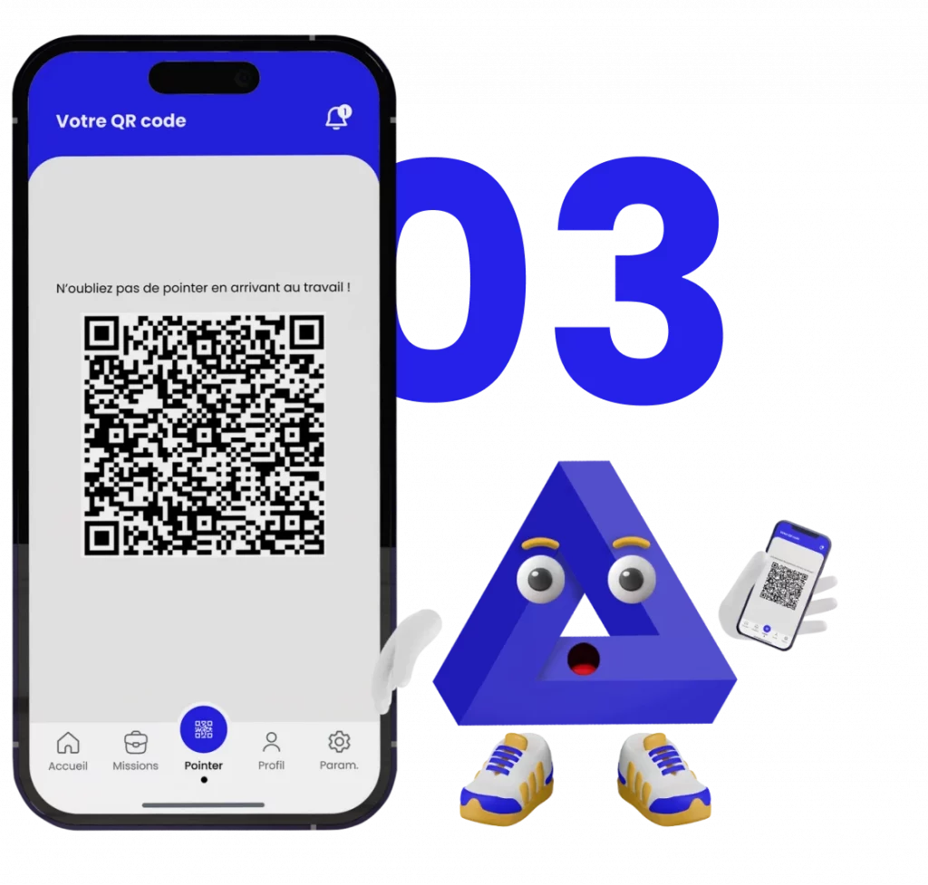 TeamTIM, solution RH, écran d'application affichant le QR code de pointage